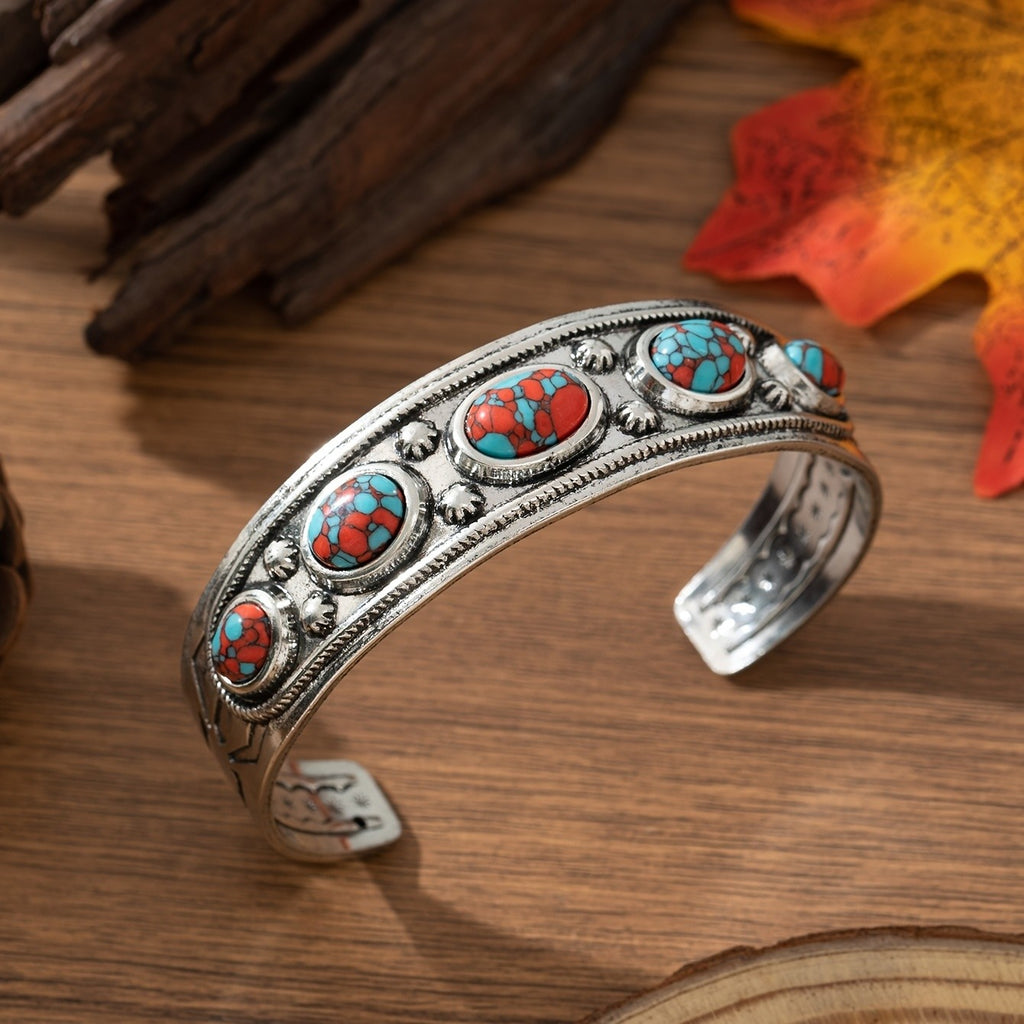 Tribal Turquoise Inlay Cuff Bracelet