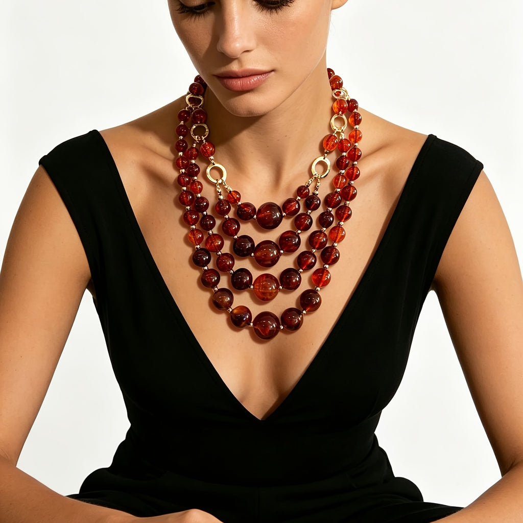Layered Amber Bead Necklace