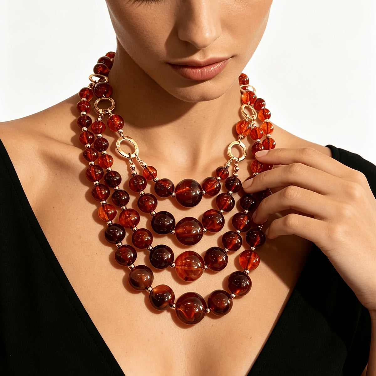 Layered Amber Bead Necklace