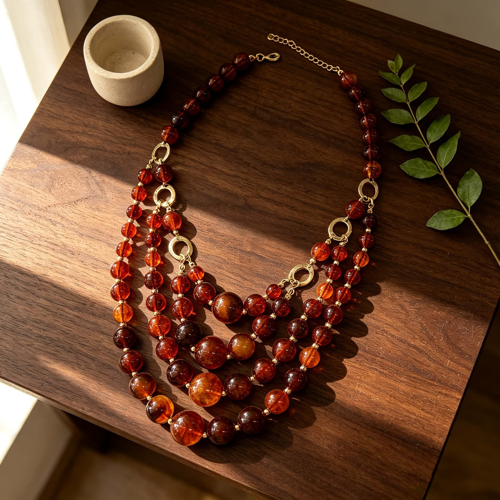 Layered Amber Bead Necklace