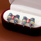 Colorful Gemstone Bow Stud Earrings