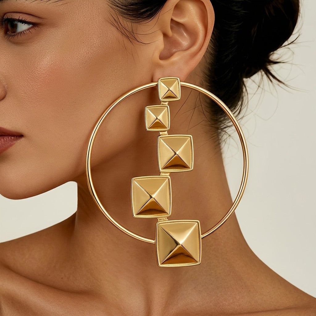 Geometric Pyramid Hoop Earrings
