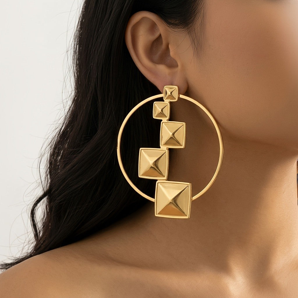 Geometric Pyramid Hoop Earrings