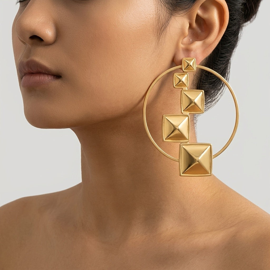 Geometric Pyramid Hoop Earrings