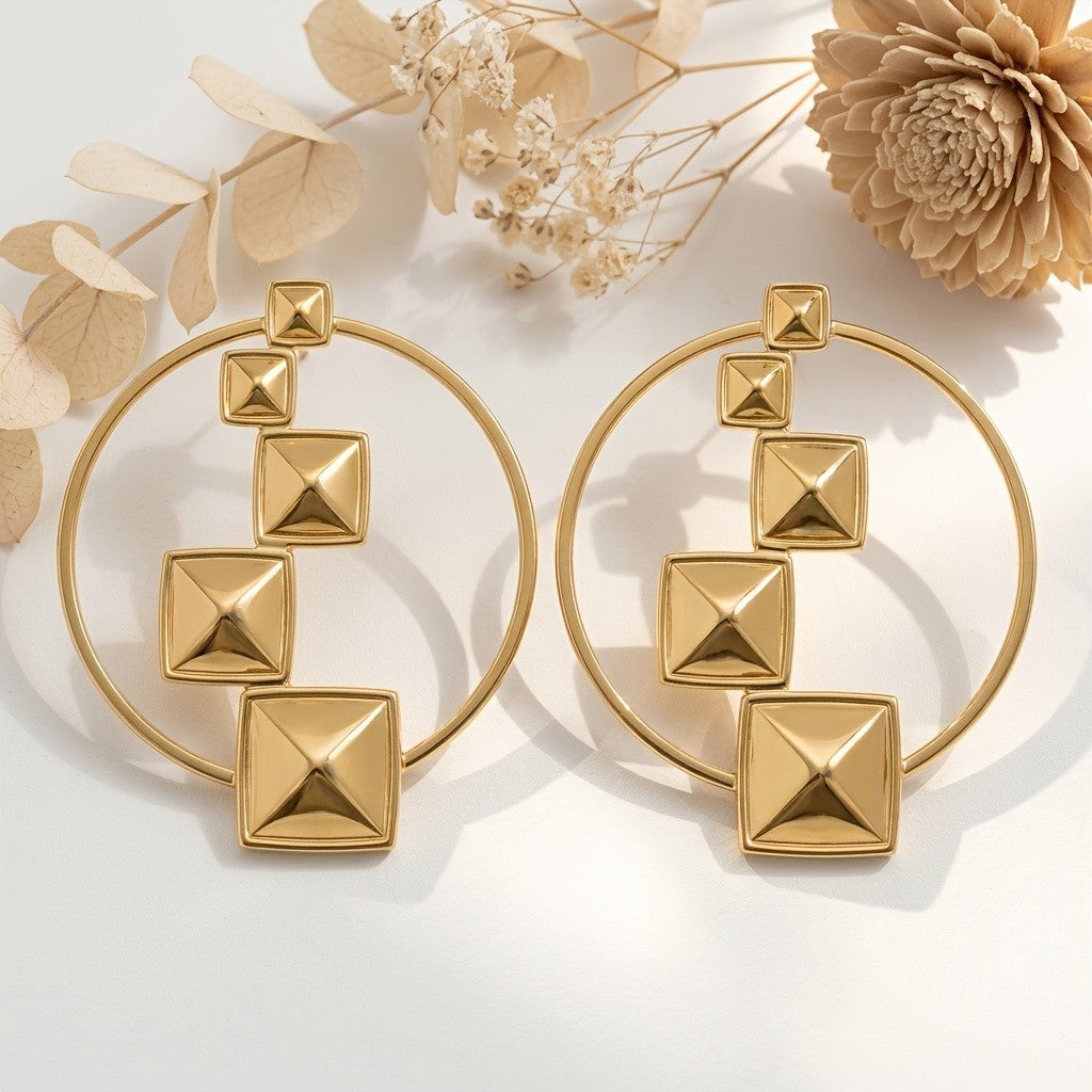 Geometric Pyramid Hoop Earrings