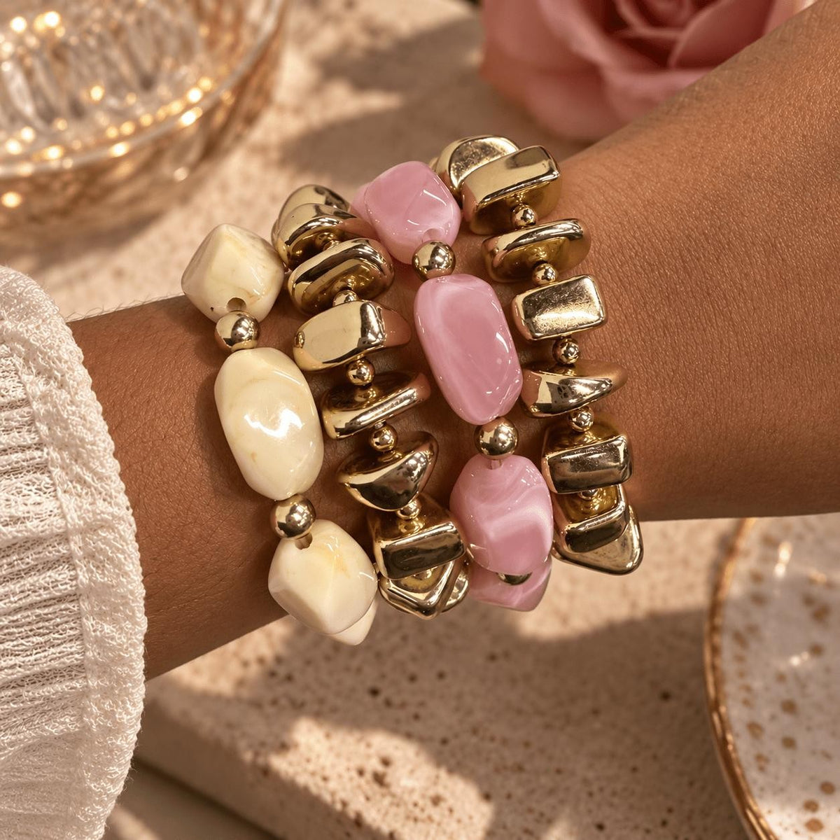 4pc Blush Ivory Chunky Bracelet Set
