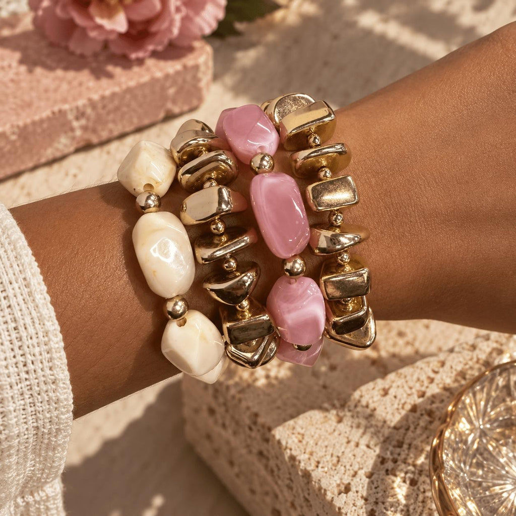 4pc Blush Ivory Chunky Bracelet Set