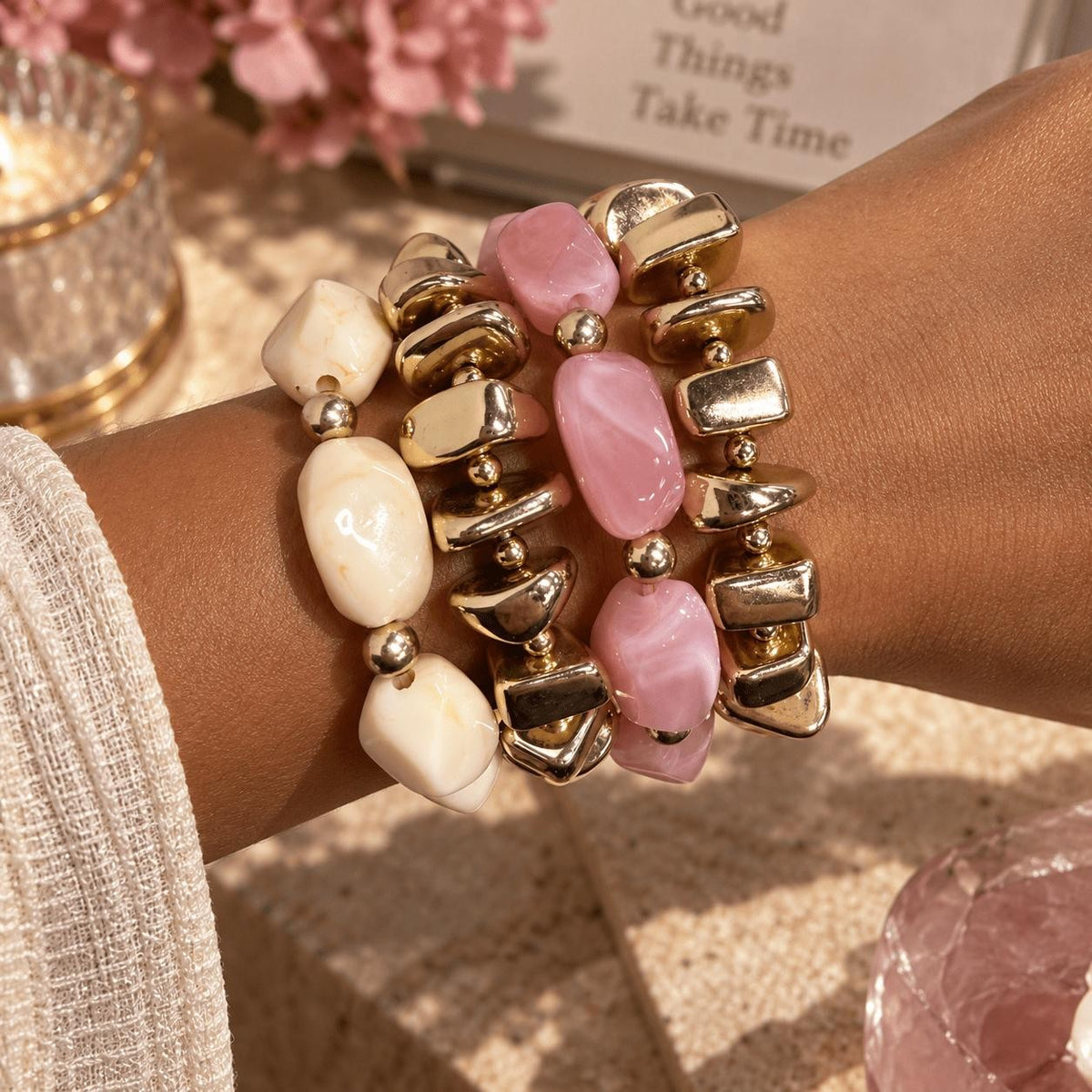 4pc Blush Ivory Chunky Bracelet Set