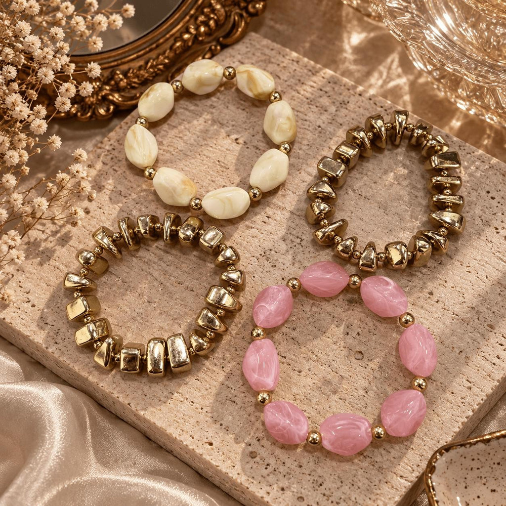 4pc Blush Ivory Chunky Bracelet Set