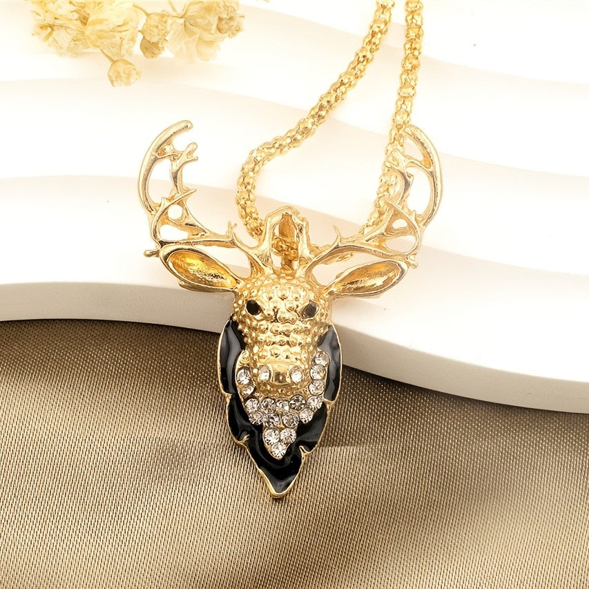Elegant Elk Glass Pendant Necklace