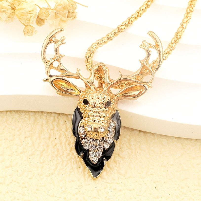Elegant Elk Glass Pendant Necklace