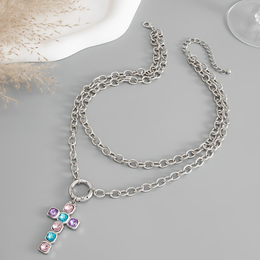 Edgy Double Layer Cross Necklace