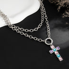 Edgy Double Layer Cross Necklace