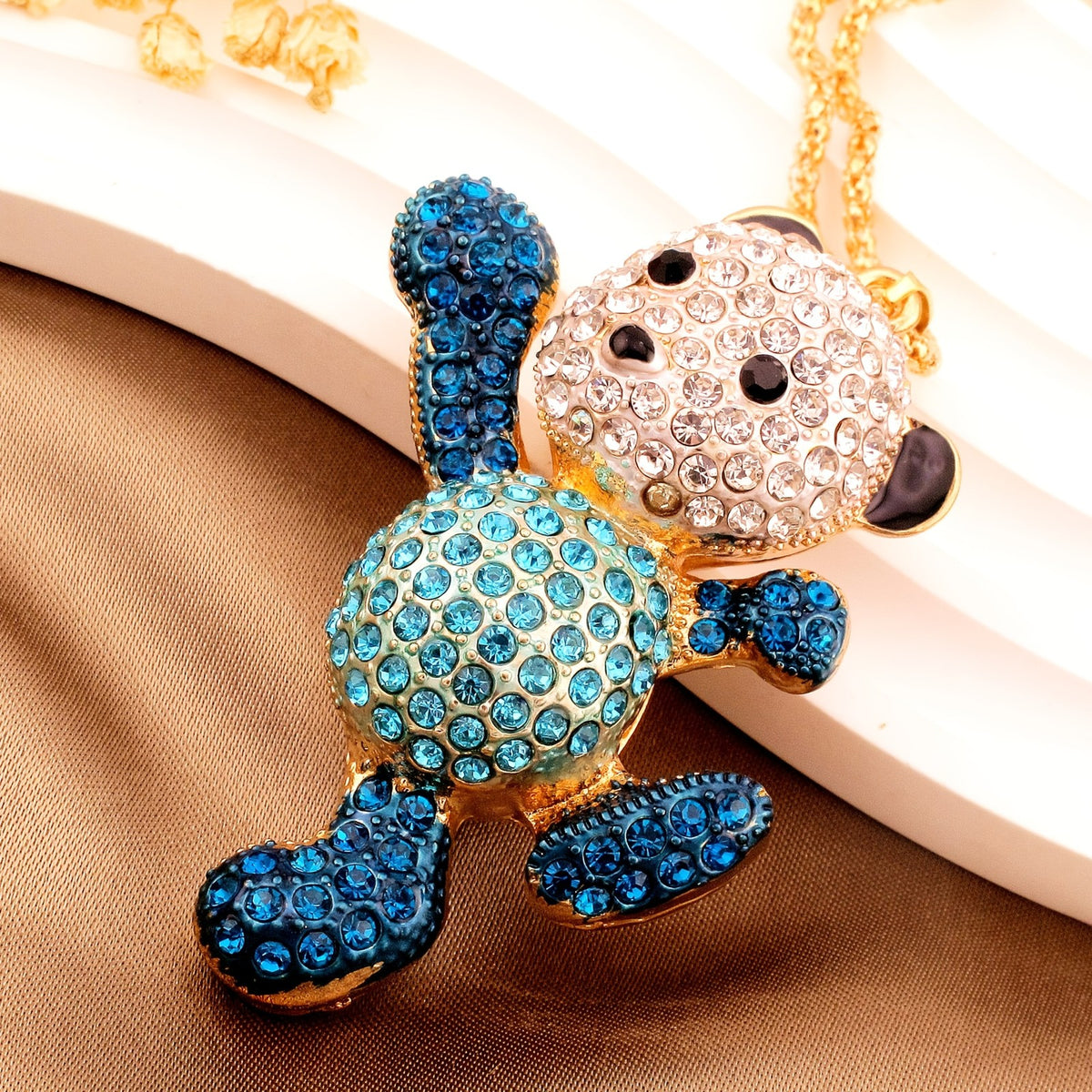 Playful Crystal Bear Necklace