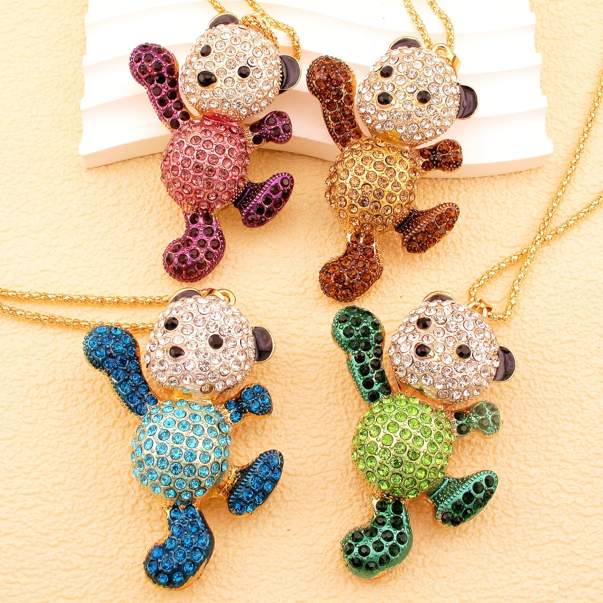 Playful Crystal Bear Necklace