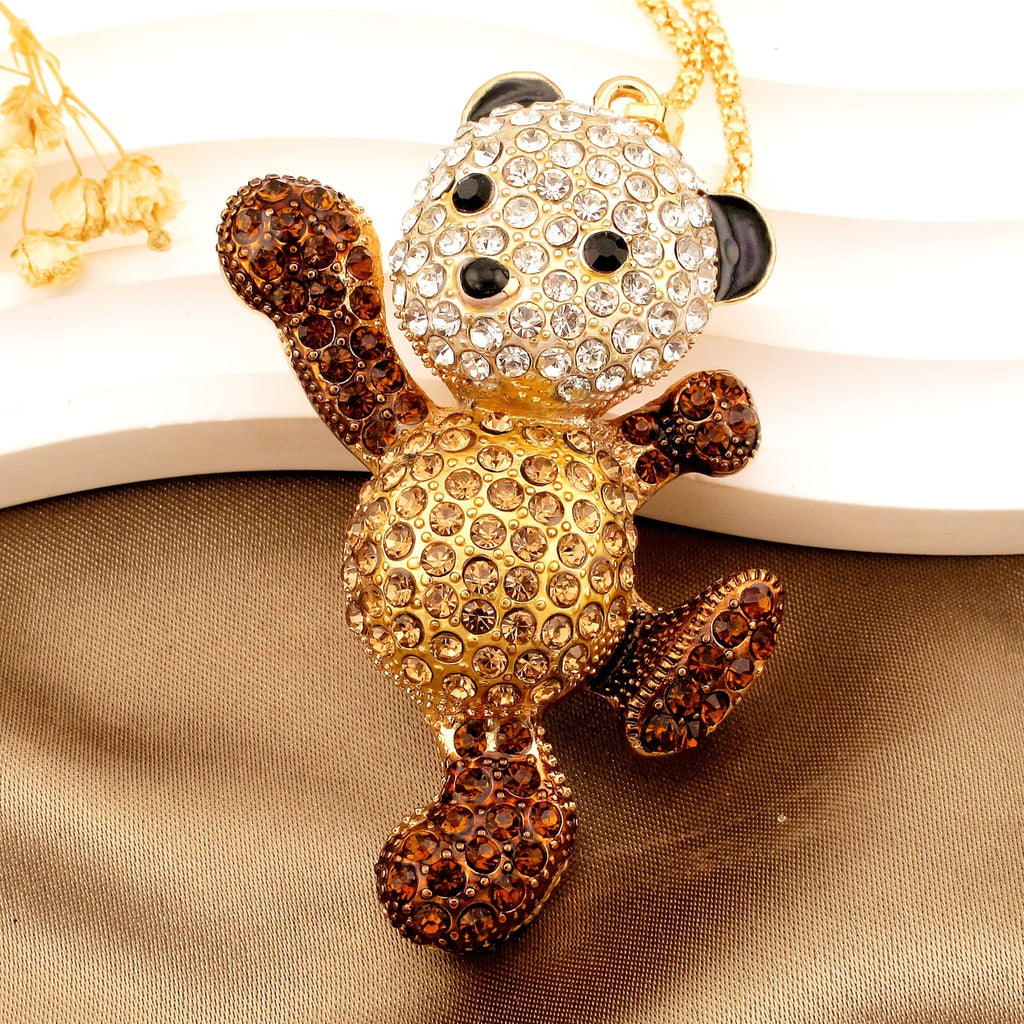 Playful Crystal Bear Necklace
