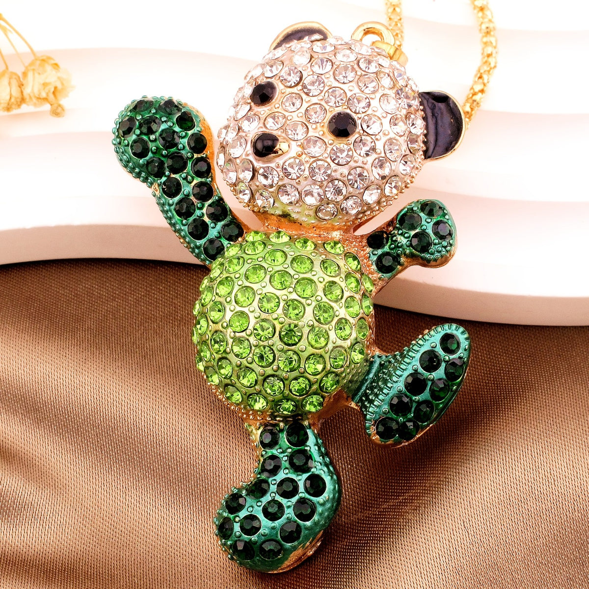 Playful Crystal Bear Necklace
