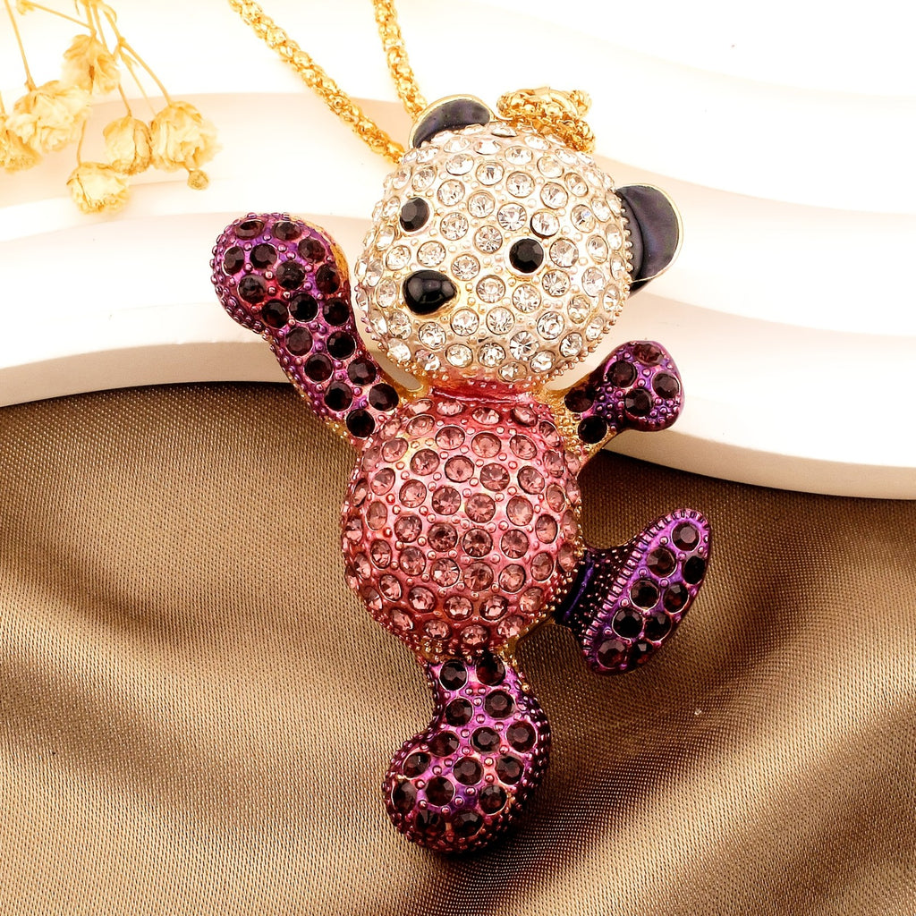 Playful Crystal Bear Necklace