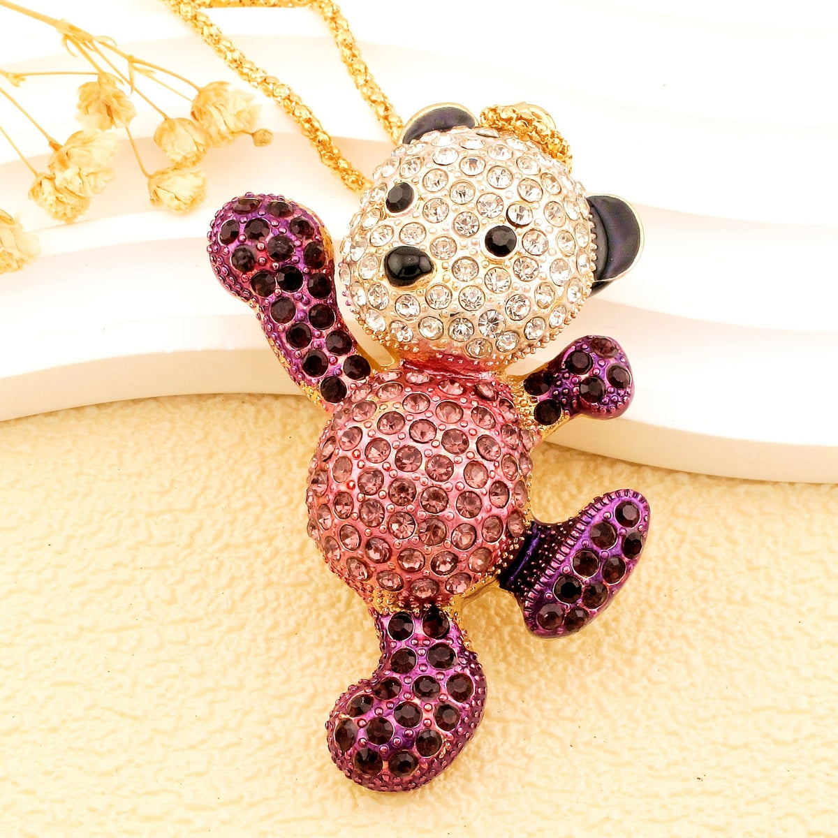 Playful Crystal Bear Necklace