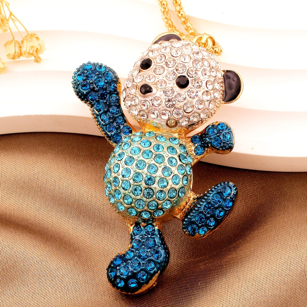 Playful Crystal Bear Necklace