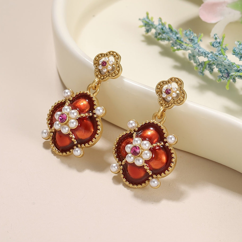 Vintage Floral Pearl Drop Earrings