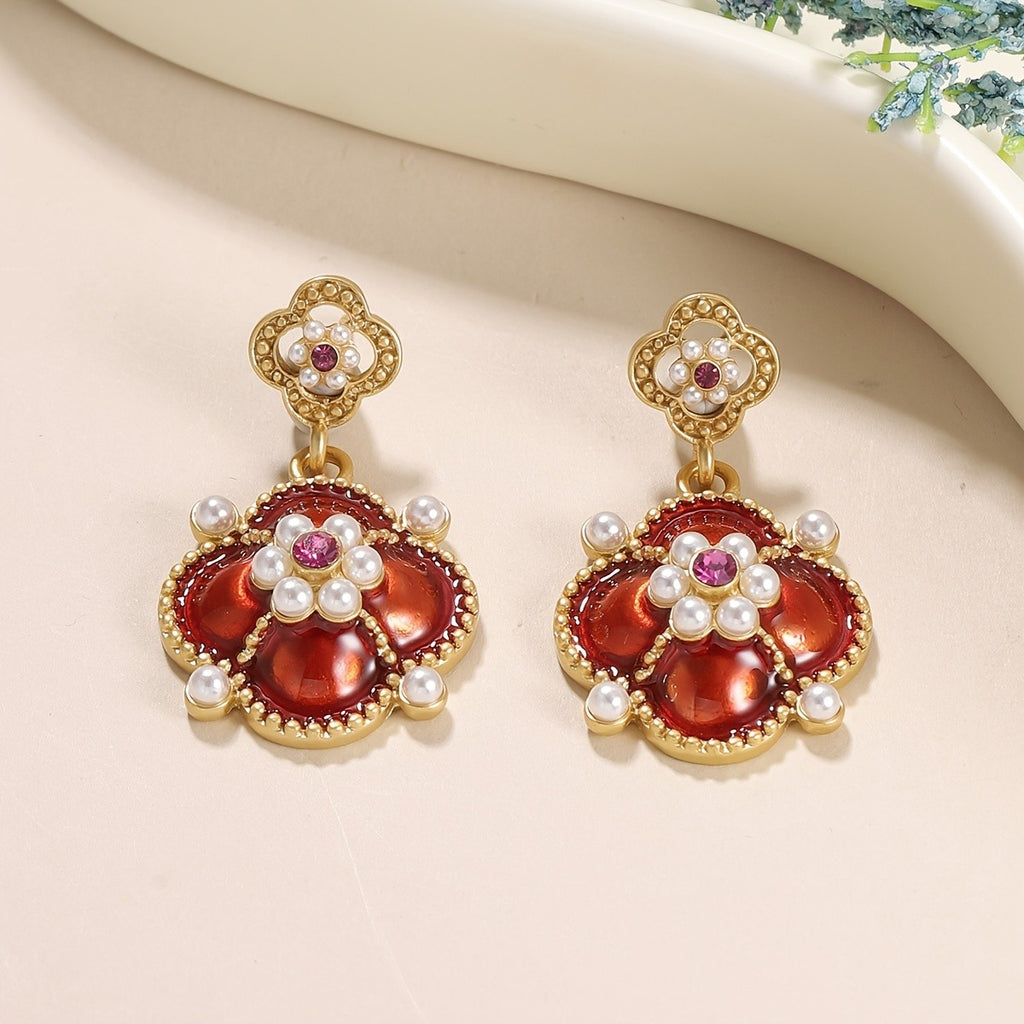 Vintage Floral Pearl Drop Earrings