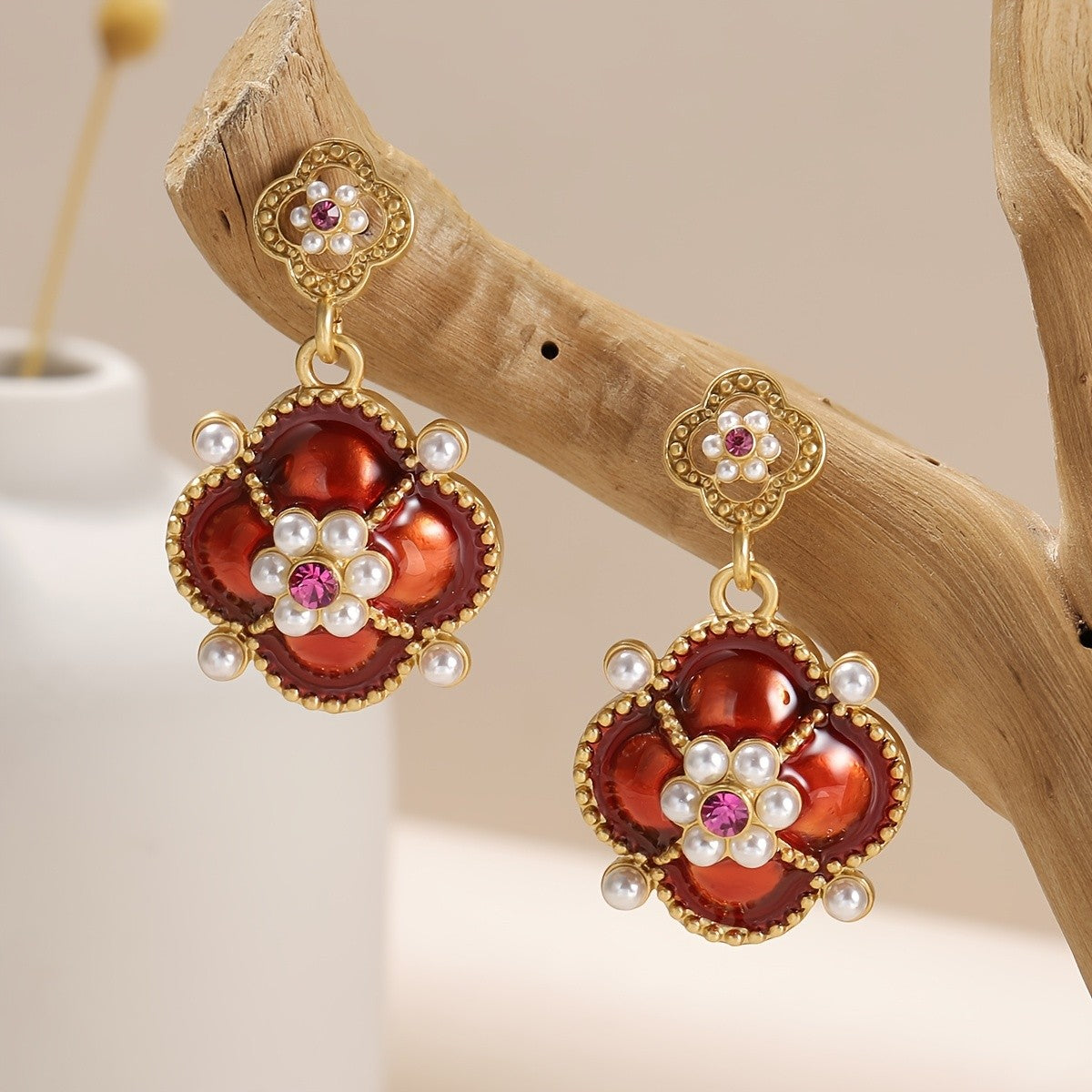 Vintage Floral Pearl Drop Earrings