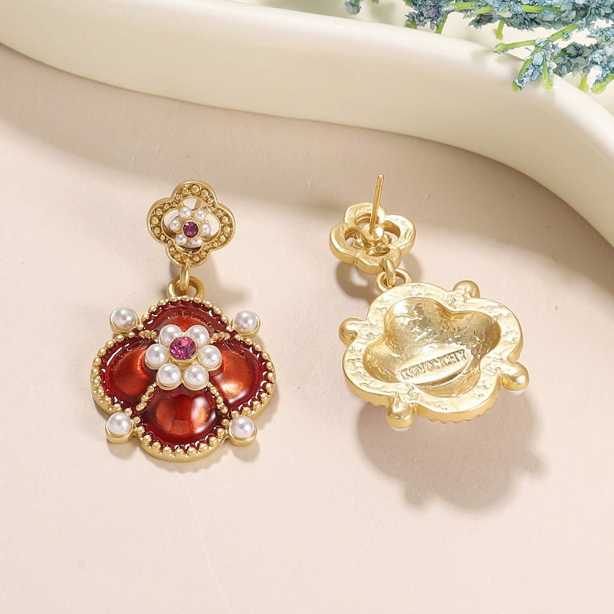 Vintage Floral Pearl Drop Earrings