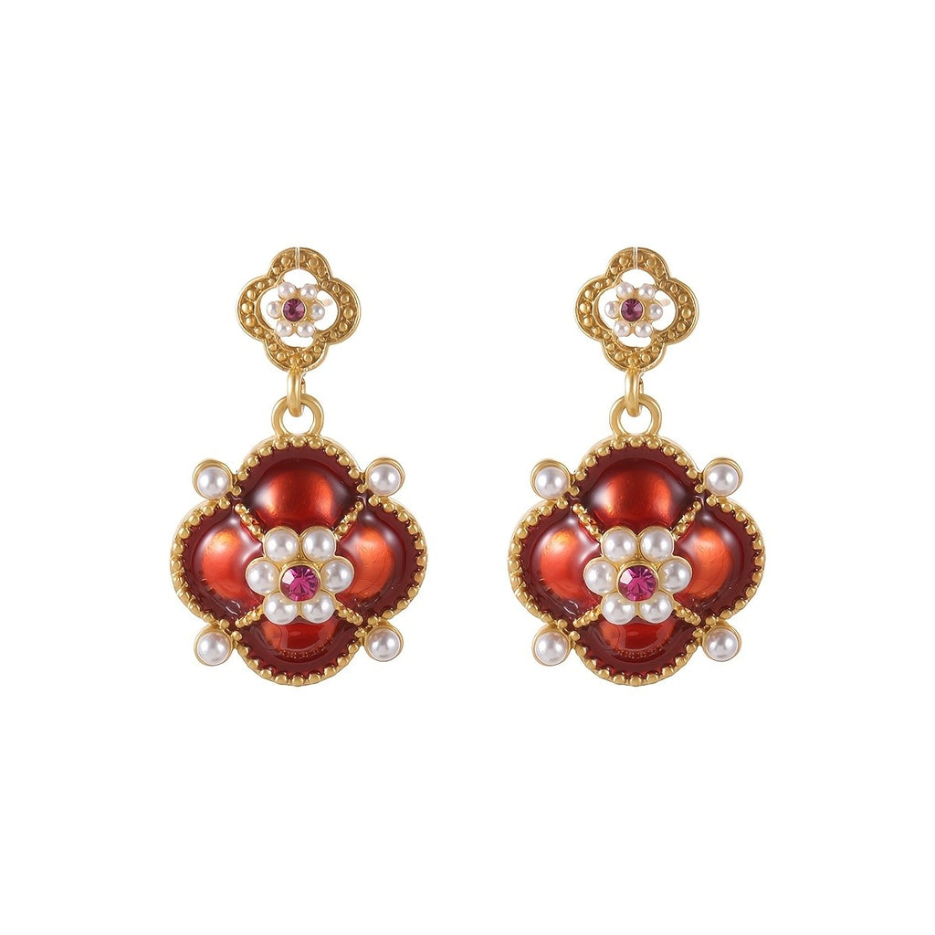 Vintage Floral Pearl Drop Earrings