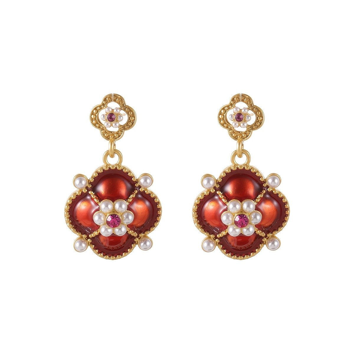 Vintage Floral Pearl Drop Earrings