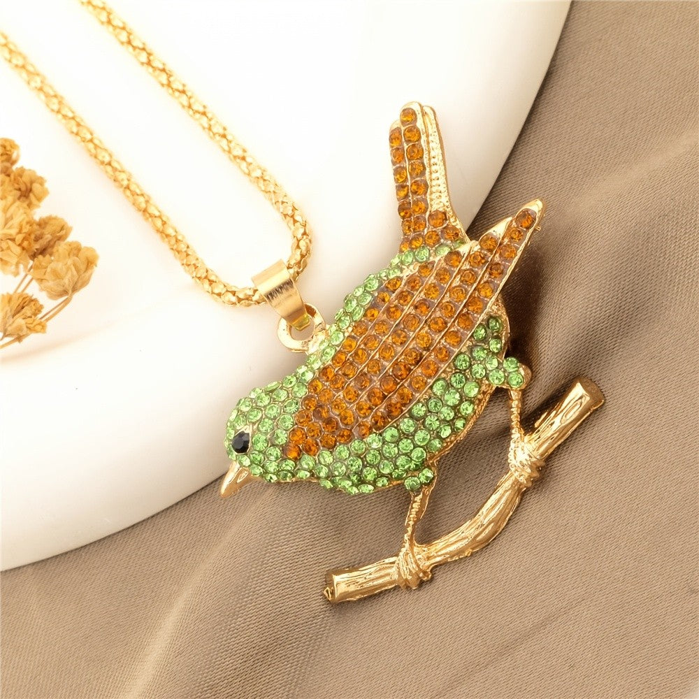 Whimsical Bird Branch Glass Necklace