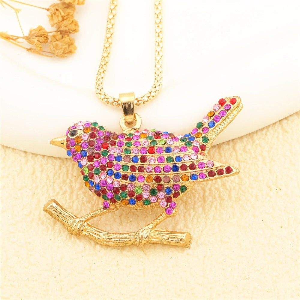 Whimsical Bird Branch Glass Necklace