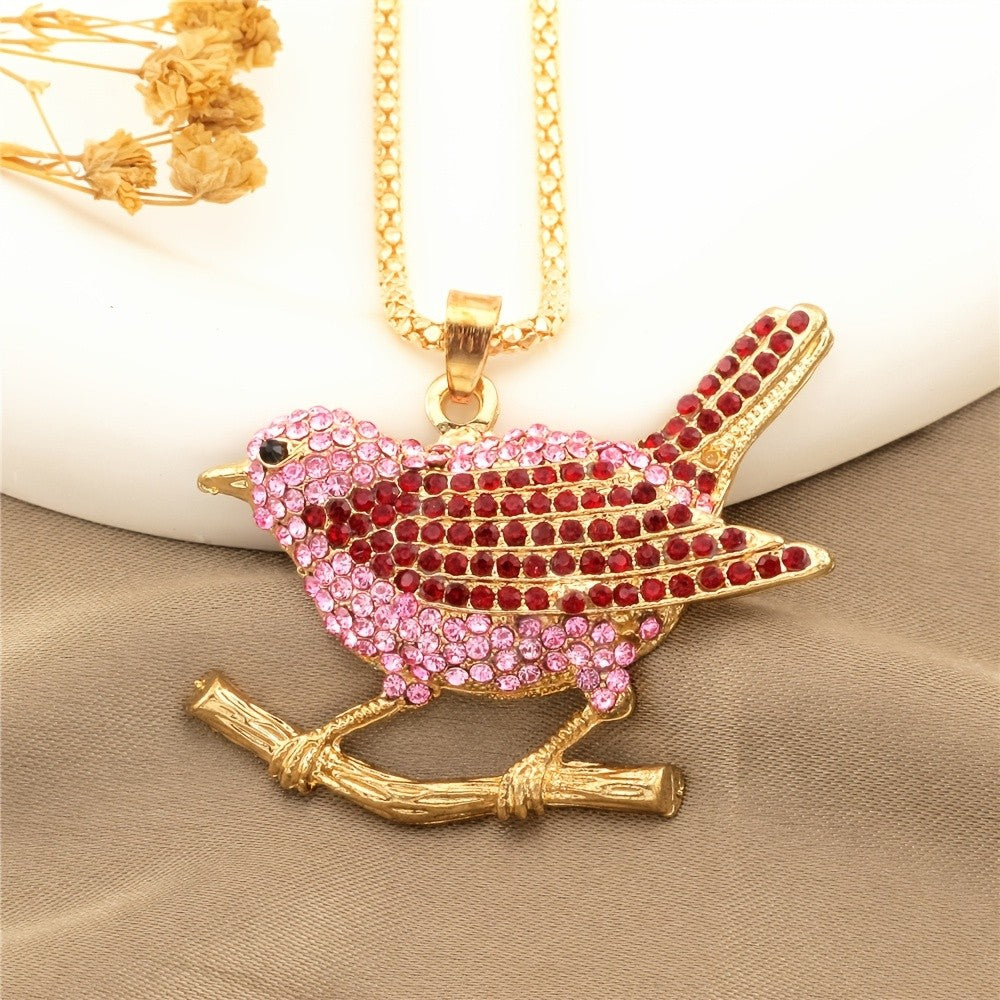 Whimsical Bird Branch Glass Necklace