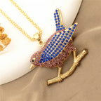 Whimsical Bird Branch Glass Necklace