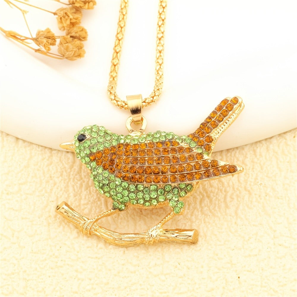 Whimsical Bird Branch Glass Necklace