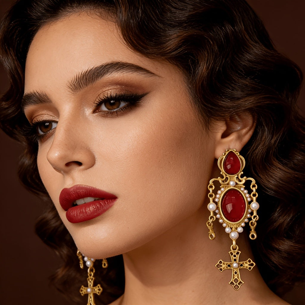 Ruby Cross Cascade Drop Earrings