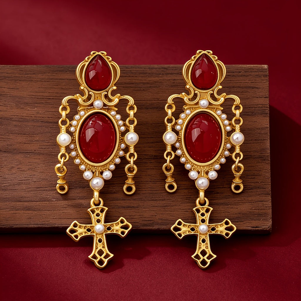 Ruby Cross Cascade Drop Earrings