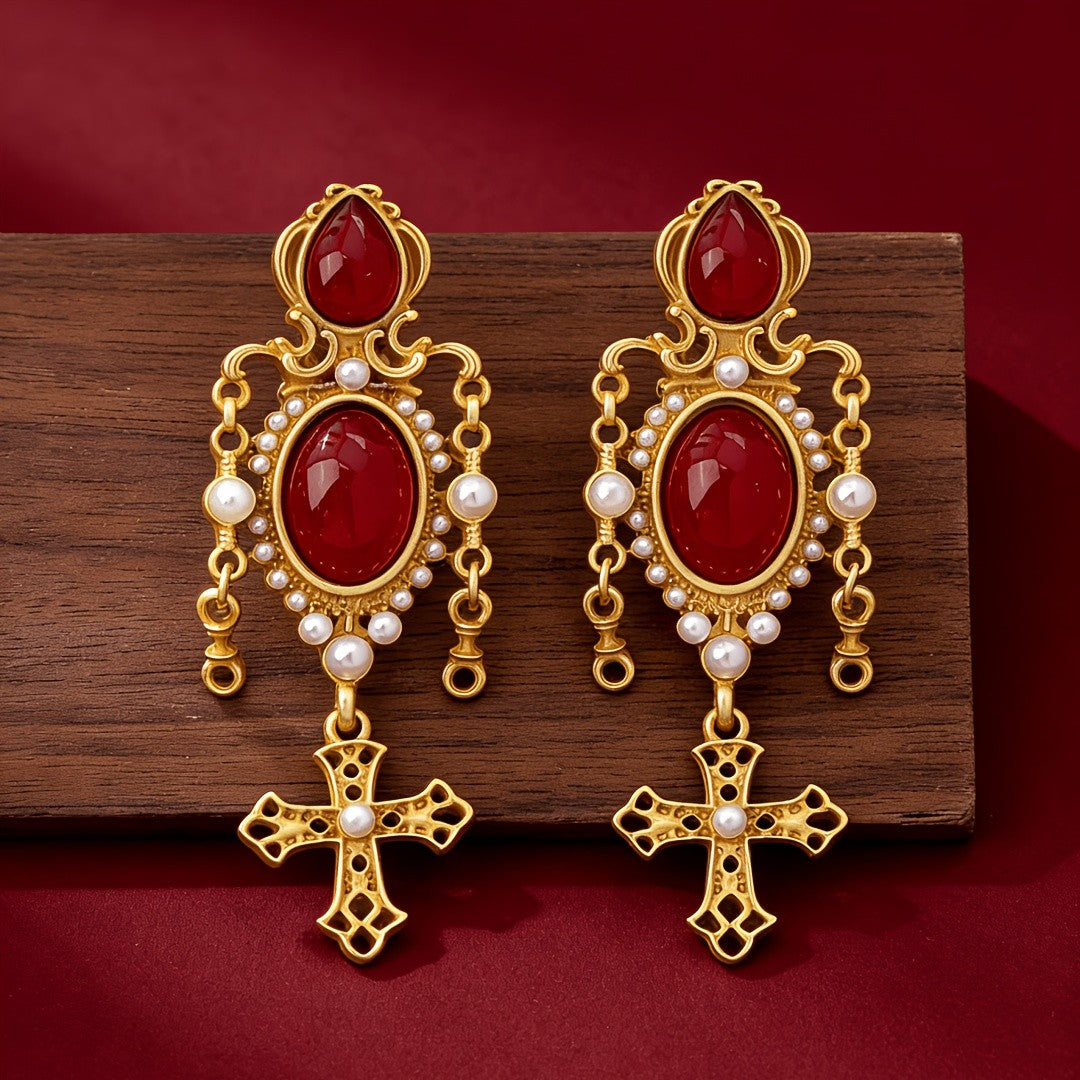 Ruby Cross Cascade Drop Earrings