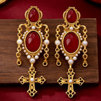 Ruby Cross Cascade Drop Earrings