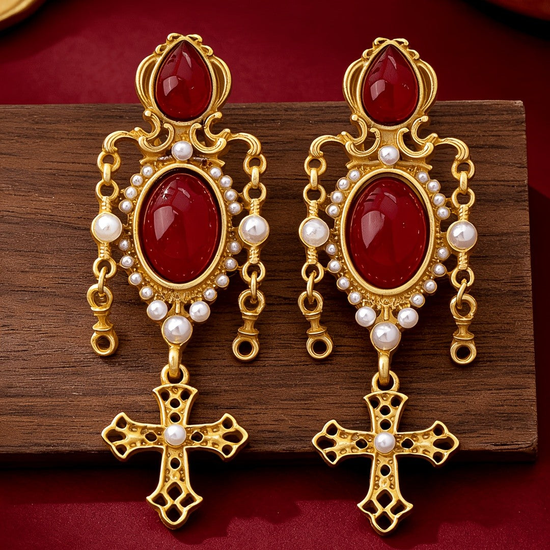 Ruby Cross Cascade Drop Earrings
