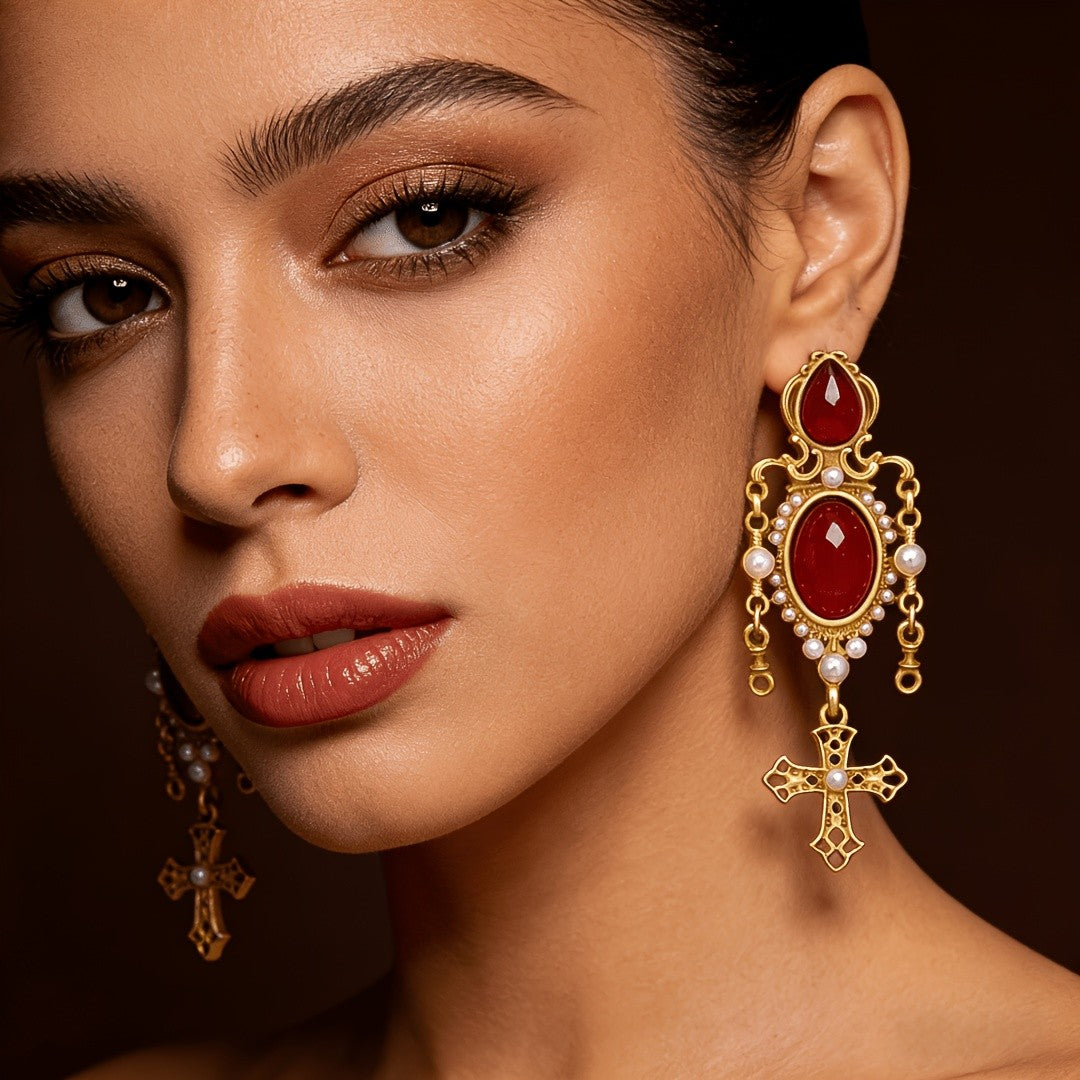 Ruby Cross Cascade Drop Earrings