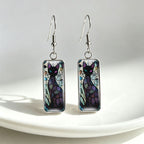 Whimsical Stained Glass Cat Drop Earrings