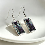 Whimsical Stained Glass Cat Drop Earrings