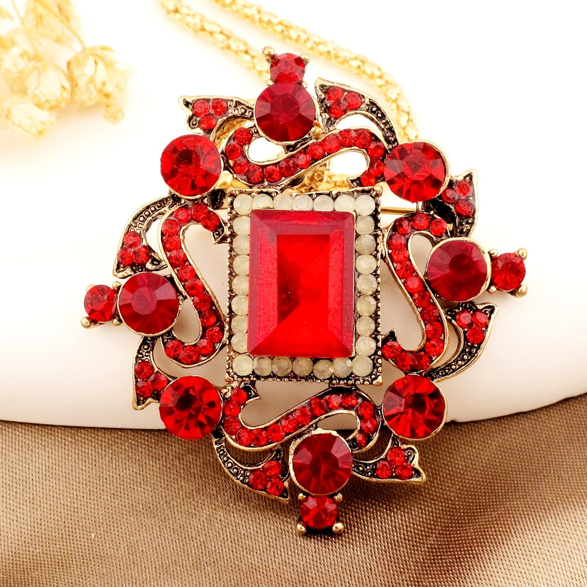 Regal Red Gemstone Statement Necklace