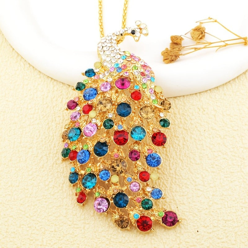 Whimsical Rainbow Peacock Necklace