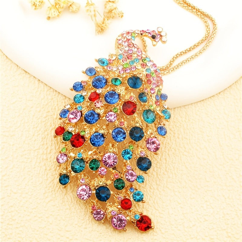 Whimsical Rainbow Peacock Necklace