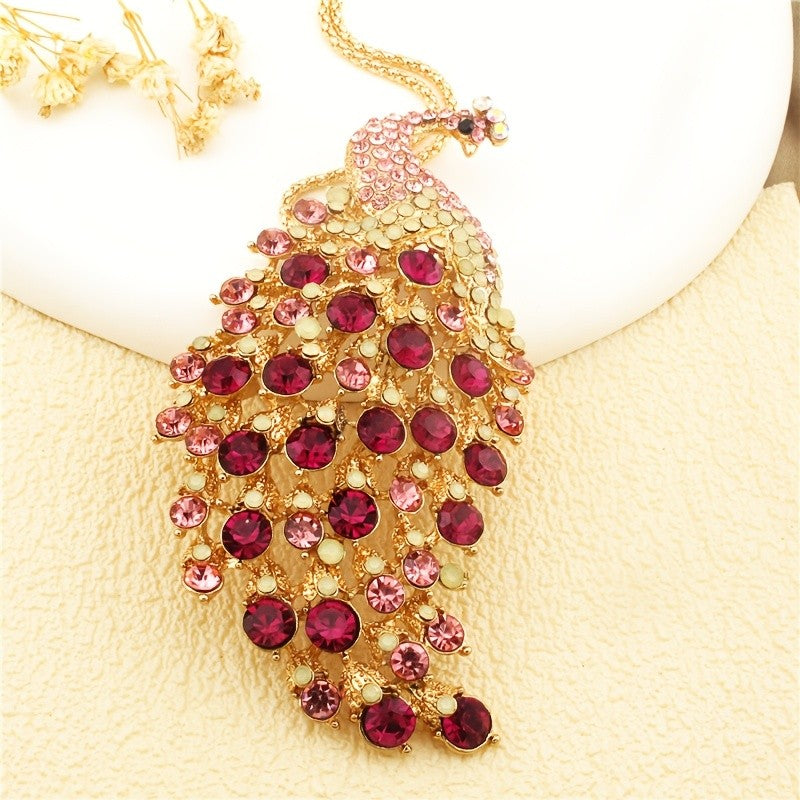 Whimsical Rainbow Peacock Necklace
