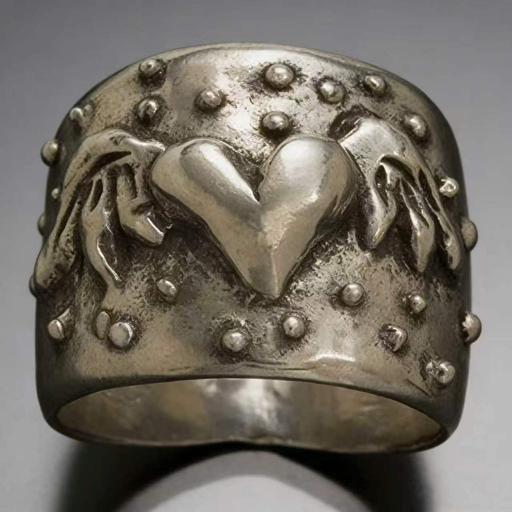Distressed Wing Heart Statement Ring