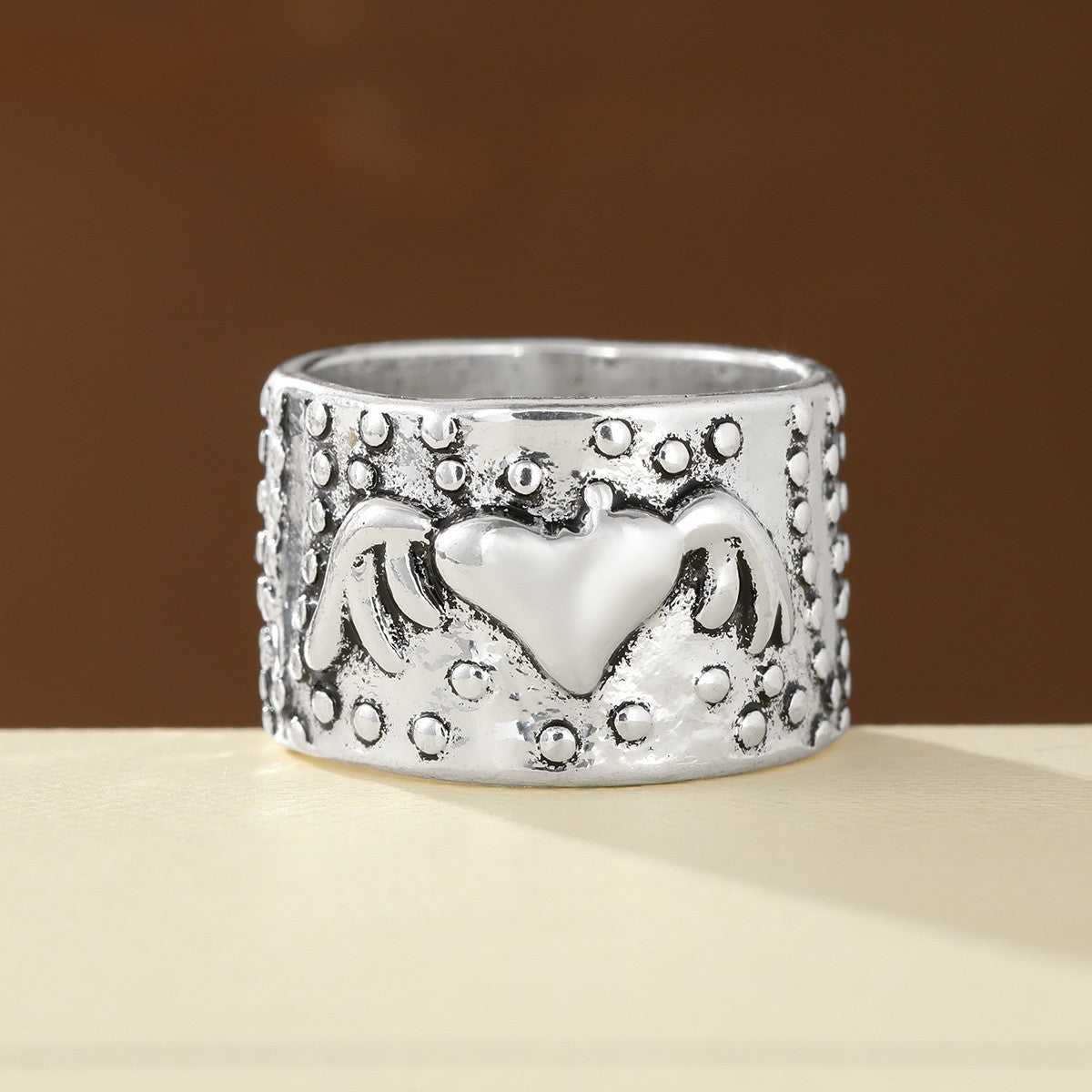 Distressed Wing Heart Statement Ring