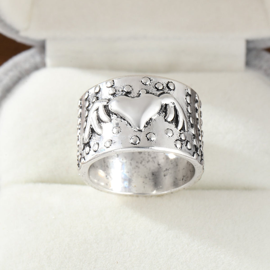 Distressed Wing Heart Statement Ring